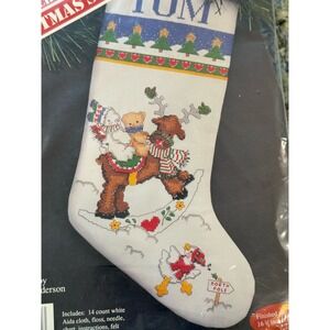 Banar Designs Teddy Bear Riding Reindeer Stocking Counted Cross Stitch Kit 16.5"
